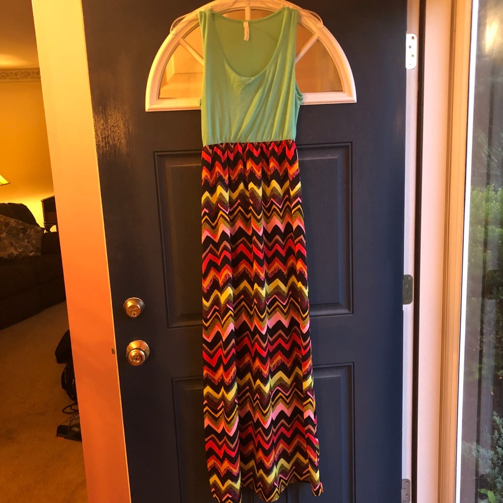 Mint Green/Multi-color Chevron Maxi Dress